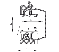 直立式軸承座單元 RASEY50-TV-VA, 塑料軸承座，內圈帶平頭螺釘的外球面球軸承，耐腐蝕設計，R密封