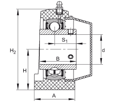 直立式軸承座單元 RSHEY20-TV-VA, 塑料軸承座，內圈帶平頭螺釘的外球面球軸承，耐腐蝕設計，R 型密封