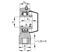 吊裝式軸承座單元 RHEY20-TV-VA, 塑料軸承座，內(nèi)圈帶平頭螺釘?shù)耐馇蛎媲蜉S承，耐腐蝕設(shè)計，R 型密封