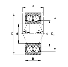 角接觸球軸承 3002-B-2Z-TVH, 雙列，雙側(cè)間隙密封，接觸角 α = 25°