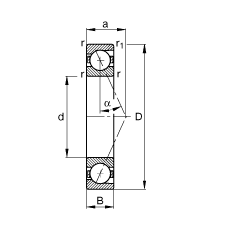 主軸軸承 B7008-E-T-P4S, 調(diào)節(jié)，成對或單元安裝，接觸角 α = 25°，限制公差