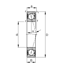 主軸軸承 B7011-C-2RSD-T-P4S, 調節，成對安裝，接觸角 α = 15°，兩側唇密封，非接觸，加嚴公差