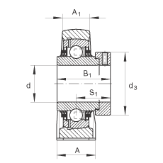 直立式軸承座單元 TASE20-N, 鑄鐵軸承座，帶偏心鎖圈的外球面球軸承，T 型密封