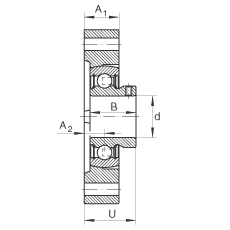 軸承座單元 FLCTEY15, 帶兩個螺栓孔的法蘭的軸承座單元，鑄鐵， 內圈帶平頭螺釘， P 型密封，無再潤滑結構