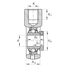 吊裝式軸承座單元 RHE25, 鑄鐵軸承座，帶偏心鎖圈的外球面球軸承，R 密封